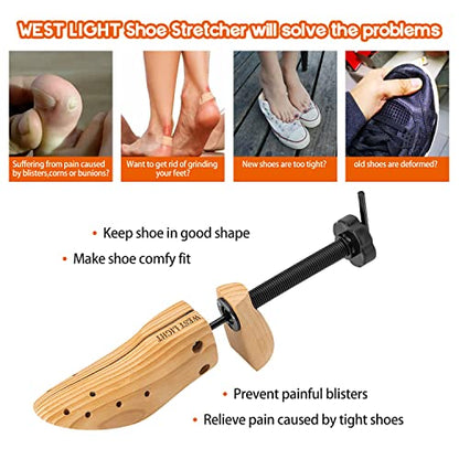 WEST LIGHT Shoe Stretcher Women，2-Way Wood Shoe Stretcher Shoe Tree for Wide Feet, Loosen Tight Shoes Women’s Size 5.5-10