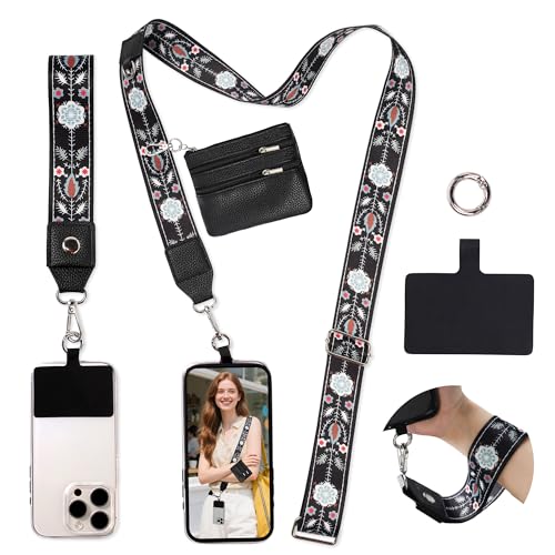 FUVLIFE Cell Phone Lanyard Crossbody, Clip and Go Phone Strap with Wallet - color: Flower