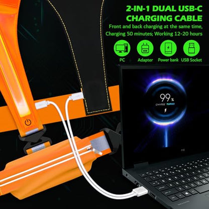 LED Reflective Vest Running Gear, USB Rechargeable Light Up Running Vest Chest Phone Holder for Runners Night Walking - color: Orange