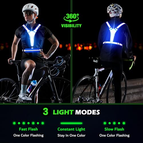 LED Reflective Vest Running Gear, USB Rechargeable Light Up Running Vest Chest Phone Holder for Runners Night Walking - color: Blue