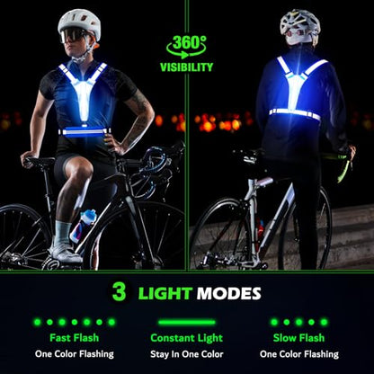 LED Reflective Vest Running Gear, USB Rechargeable Light Up Running Vest Chest Phone Holder for Runners Night Walking - color: Blue