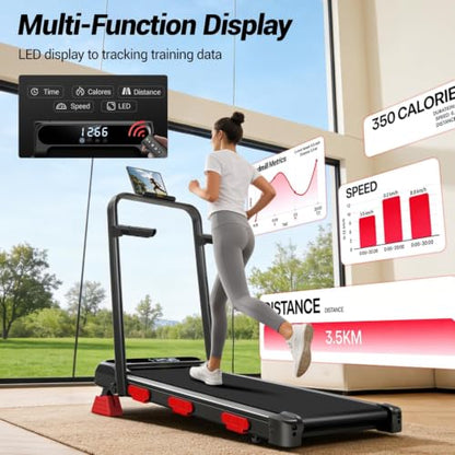 17% Incline Under Desk Treadmill, 4 in 1 Foldable Walking Pad with Adjustable Handrails, 2.5HP Ultra Quiet Brushless Motor, 0.6-6.2 MPH Speed Range, 300 LBS Weight Capacity for Home Small Space