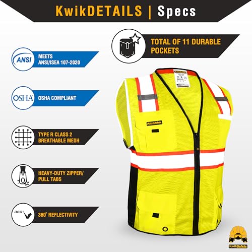 KwikSafety BIG KAHUNA Safety Vest Class 2 ANSI OSHA Hi Vis Reflective Vest - color: Yellow, size: Large