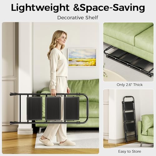 KINGRACK 3 Step Ladder Folding Step Stool with Handrail for Kitchen Black - size: 3-step