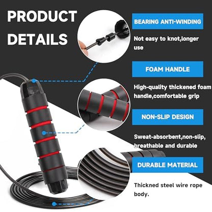 Jump Rope Adjustable Jump Ropes Tangle-Free Rapid Speed Jumping Rope with Ball Bearings for Fitness for Women Men Fitness, Home School Gym Exercise Slim Body - color: Black