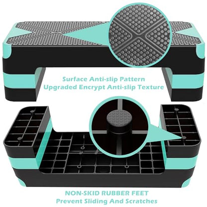 Aerobic Step Platform, Non Slip Adjustable Height Step Trainer - color: Turquoise