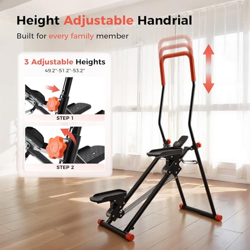 Stair Stepper for Home Gym, Foldable Vertical Climber Workout Machine, 3 Levels of Adjustable Resistance, 300 lbs Capacity Cardio Machine, LCD Monitor, Extended and Widened Anti-Slip footrests - color: BLACK