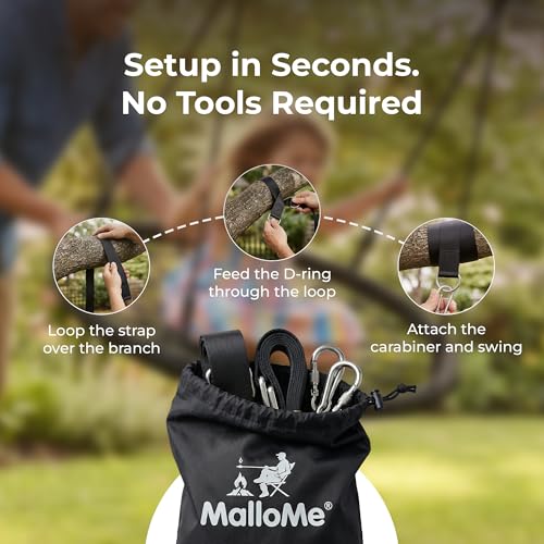MalloMe Tree Swing Straps & Hammock Straps for Trees – Multi-Purpose Hanging Kit, Heavy Duty Adjustable Tree Strap for Hammocks, Swings & Outdoor Use, Safe for Branch or Between 2 Trees - style: 2200 LB - D-Ring 5FT (Ideal for Swings)