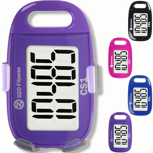 Clip-on 3D Pedometer for Walking Steps Counter with Lanyard, Simple Exercise Tracker for Women and Seniors with Large Accurate Digital Display, Portable Minimalist Sports Monitor - color: Purple