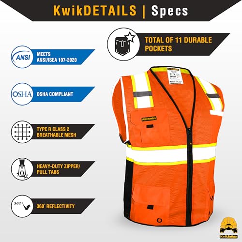KwikSafety BIG KAHUNA Safety Vest Class 2 ANSI OSHA Hi Vis Reflective Vest - color: Orange, size: Small