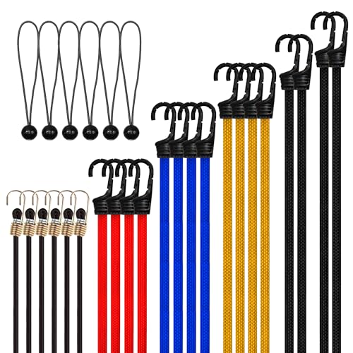 Bungee Cords with Hooks, Heavy Duty Outdoor Bungee Straps, 28Pack Extra Strong Rubber Elastic Rope for Luggage, Camping, Tarps, Bike Rack, Tent, Moving Cargo - Colorful - color: Colorful