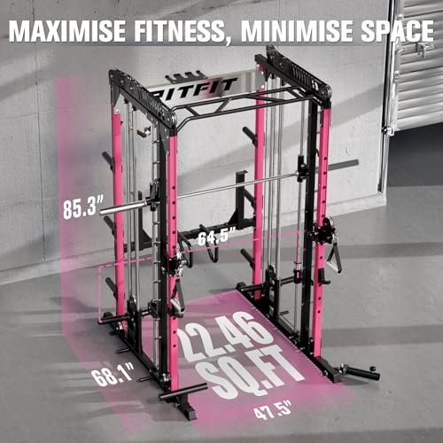 RitFit M1 Pro Smith Machine Cable Crossover Power Cage Home Gym - color: PINK, size: M1 PRO