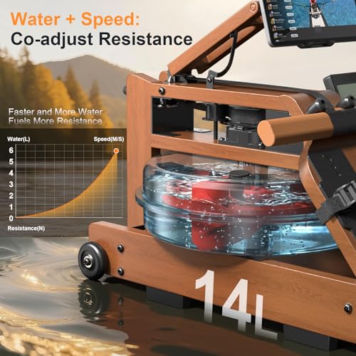 Rowing Machines,Water Rowing Machine for Home with 400LBS Capacity,LCD Monitor,Smooth Glide Rails, Comfortable Seat, Free App(Bluetooth),Water Rower for Immersive Full Body Workout