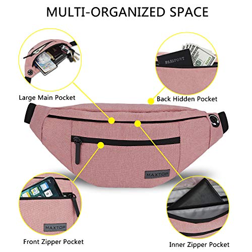 Large Pink Fanny Pack Cross Body Bag with 4-Zipper Pockets Adjustable Strap - color: New Pink