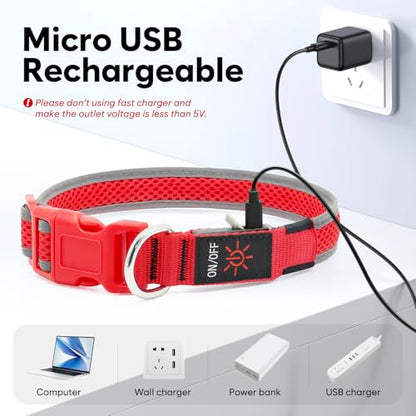 Flashseen LED Dog Collar, Light Up Dog Collar USB Rechargeable, Red, S - color: Red, size: Small