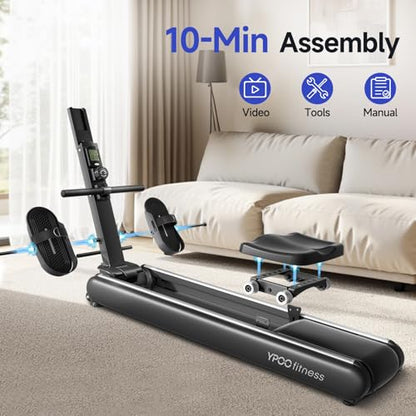 Rowing Machines for Home, Magnetic Row Machine Foldable, 16 Levels Quiet Resistance Rowing Machine with Dual Slide Rail, Folding Indoor Rowers Compact with Max 350lb Weight Capacity