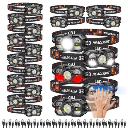 KunHe 20 Pack led Rechargeable Headlamp Flashlight Headlight Motion Sensor 10 Mode for Outdoor Camping Gear Hiking Fishing Running Cycling Headlight Emergency Lights for Home - size: 20 PACK