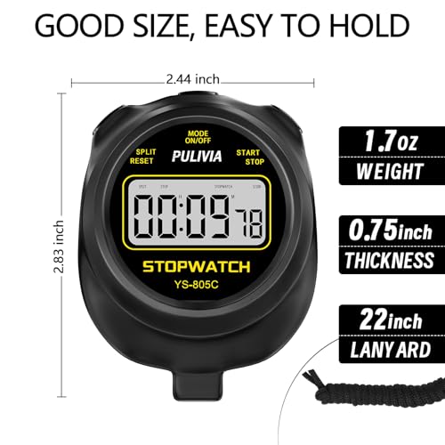 Stopwatch Timer with Countdown, Simple Operation Digital Stop Watch for Sports, Countdown-Alarm Button-Sound, AAA Battery Included (Black)