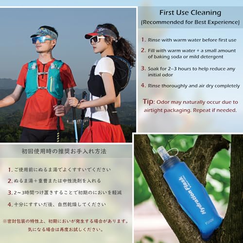 TRIWONDER Running Water Bottle Handheld Plastic Flask Hydration Vest Packs Waist Belt Replacement for Runners Marathon Cycling Hiking - color: 03 Soft Flasks - Blue - 350ml/11.83oz - 2 Packs