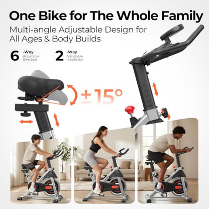 YOSUDA Exercise Bike, Magnetic Friction Stationary Bike with App Training - color: Orange Black