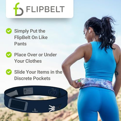 FlipBelt Classic Running Belt, Phone Holder for Running, Money Belt Pouch - color: Midnight Blue, size: Medium