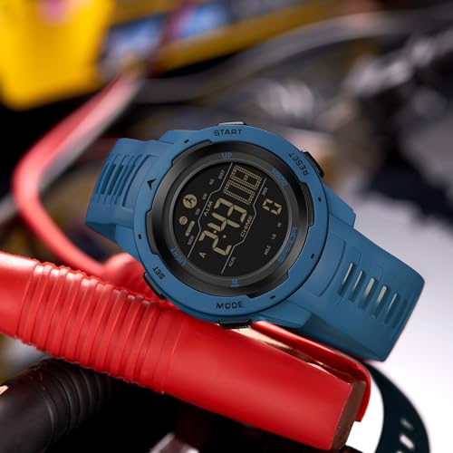 findtime Men's Digital Watch Waterproof Pedometer Watches Sport Watch Step Counter Calorie Military Watch with Stopwatch Alarm LED Backlight Countdown - color: blue
