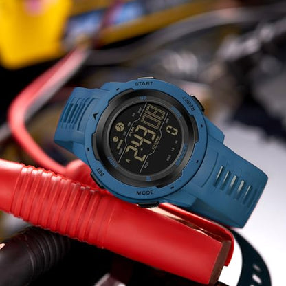 findtime Men's Digital Watch Waterproof Pedometer Watches Sport Watch Step Counter Calorie Military Watch with Stopwatch Alarm LED Backlight Countdown - color: blue