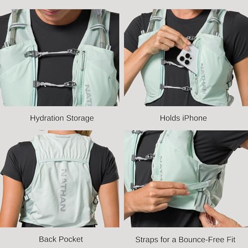 Nathan Women's Hydration Vest - Lightweight Mesh, Breathable, 2x14oz Flasks, 2L Bladder, Reflective Vest, Pinnacle Breeze - size: Large-X-Large, style: Surf Spray
