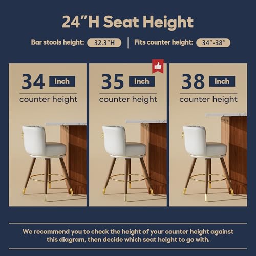 SeekFancy 24 Inch White Leather Swivel Counter Bar Stools Set of 4 - color: White, size: 24" Counter Height-4 Pieces
