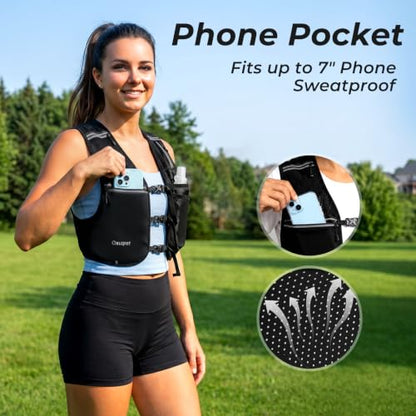 Running Vest for Women & Men with 500ML Soft Flask | Hydration Vest - color: Black, size: M/L (1 Soft Flask)