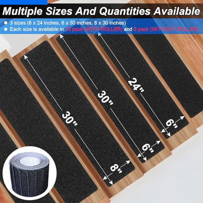 SMILOOL Outdoor Stair Treads Non-Slip Step Strips for Wooden Steps 5 Pack 6” x 30” Anti Slip Grip Tape Precut for Outside Stairs, Non Skid Stair Tread Mats Weather Resistant for Outdoors, Black - size: 6" x 30"