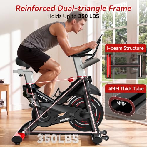 pooboo Magnetic Exercise Bike, Indoor Stationary Bicycle for Home with App - color: Magnetic-Red
