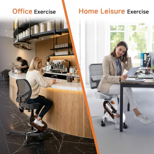 HitGo Ergonomic Office Chair with Exercise Bike, 330LBS Under-Desk Bike with 9-Level Height-Adjustable Seat, 8-Level Resistance, Rolling Wheels, Quiet Fitness for Home Office - color: White+White Desk