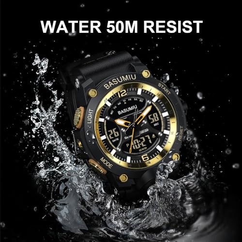 Military Digital Watches for Men Waterproof Work Mens Watch Sports - color: J-Gold3