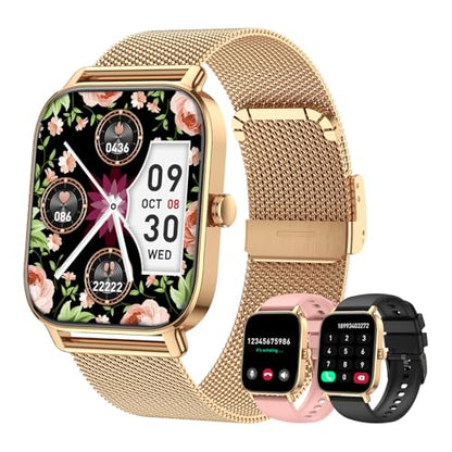 Smart Watch for Women Fitness Tracker: Gold Make Answer Call Waterproof Running Smartwatch Android Phone iPhone Samsung Compatible Digital Mens Watches Pedometer Step Tracker Heart Rate Monitor - color: Gold