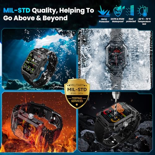 Smart Watch for Men (Answer/Make Call) 1.96" Military Smartwatch 680mAh Battery IP69 Waterproof Smart Watches Fitness Activity Tracker With Blood Pressure Heart Rate Sleep Monitor for Android Phones
