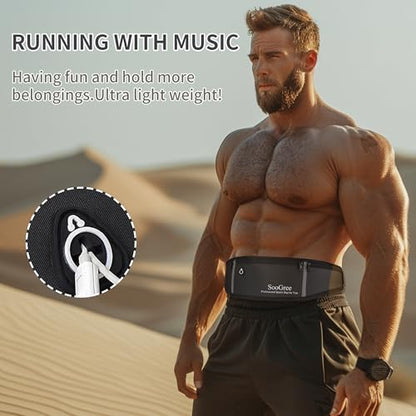 SooGree Men Women Running Waist Pack, Adjustable Waterproof Fanny Pack with Reflective Strip, Runner Belt for Running Walking Cycling Camping Gym - color: Black-Green