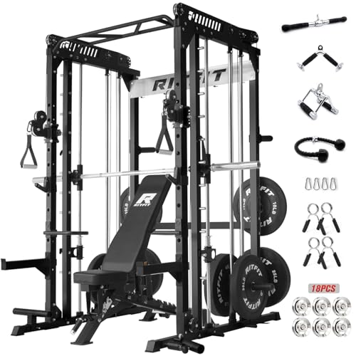 RitFit M1 Pro Smith Machine Cable Crossover Power Cage Home Gym - color: BLACK, size: M1 PRO (With BP260)
