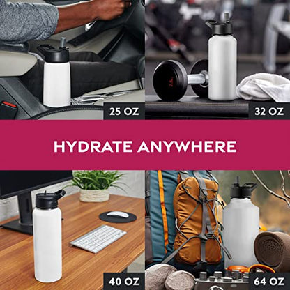 FineDine Insulated Water Bottle with Straw, 25 Oz, Pure Pearly White - color: Pure Pearly White, size: 25 Ounces