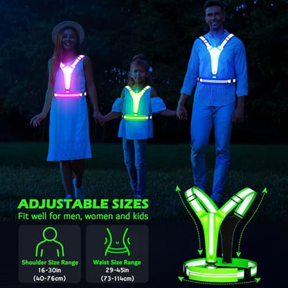 LED Reflective Vest Running Gear, USB Rechargeable Light Up Running Vest Chest Phone Holder for Runners Night Walking - color: Green