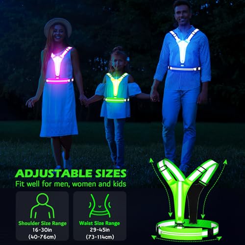 LED Reflective Vest Running Gear, USB Rechargeable Light Up Running Vest Chest Phone Holder for Runners Night Walking - color: Green