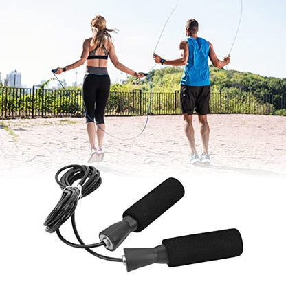 Generic Steel Wire Jumping Rope, Adjustable Skipping Rope with Double Bearings and Memory Foam Handle, for Men Women and Children - color: Black