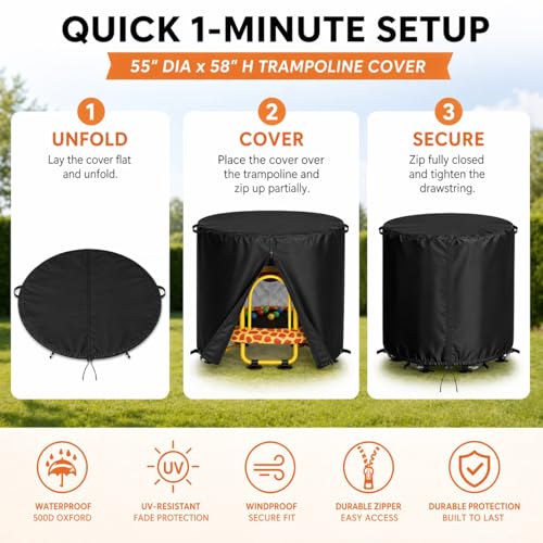 55" Round Kids Trampoline Cover, 600D with Drawstring & Buckles