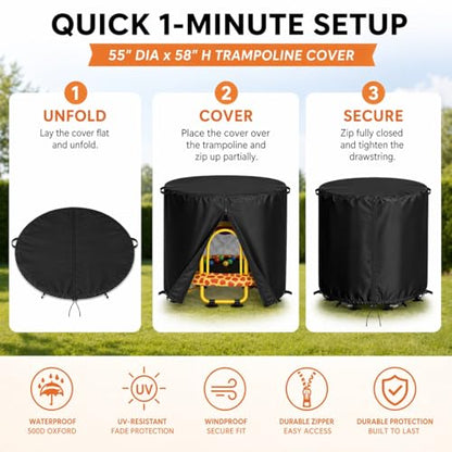 55" Round Kids Trampoline Cover, 600D with Drawstring & Buckles