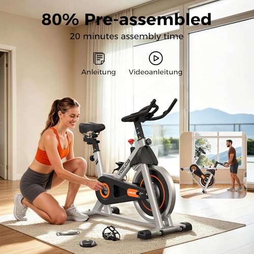 YOSUDA Exercise Bike, Magnetic Friction Stationary Bike with App Training - color: Orange Silver