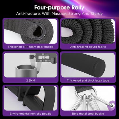 Upgrade Pedal Resistance Band, 4-Tube Elastic Sit Up Pull Rope for Men and Women,Pedal Puller for Strength Training,Foot Resistance Rope for Physical Therapy with 5Pcs Exercise Bands - color: Black