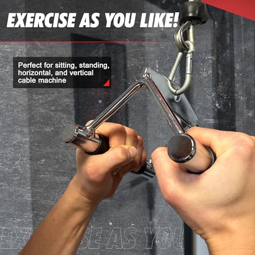 Cable Attachment Handles & Bars – One Hand, Double Handle, Triangle Grip, Straight Bar 50cm & Rope 120cm – Rotating, Rubber Grips, Steel – Accessory for Cable Machine, Tower & Power Rack - style: Double Handle