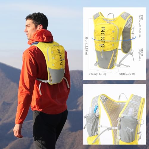 IX INOXTO Running Vest for Women Men, Adjustable Chest Straps Running Hydration Vest with 500ml Soft Flask, Lightweight Breathable Reflective Hydration Backpack for Hiking - color: yellow with 500ml