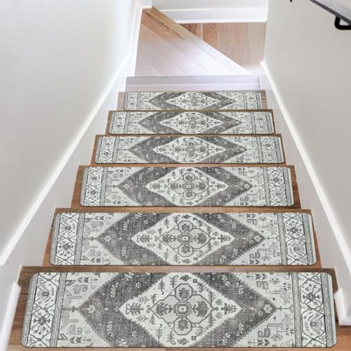 OJIA Extra Non-Slip Stair Treads for Wooden Steps Indoor 15PC Stair Runners - color: Light Grey, size: 8" x 30"