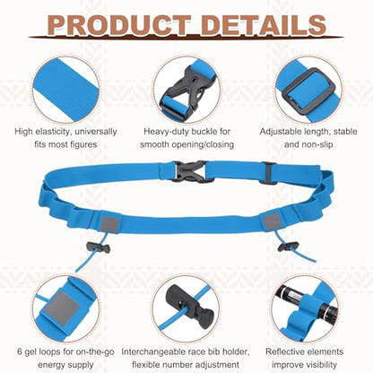 Bib Belt, Race Belt Triathlon Running Number Holder Elastic Comfortable with 6 Gel Loops, Sport Race Bib Holder 2Pcs, Sky Blue for Runners/Marathon/Cycling - color: Sky Blue